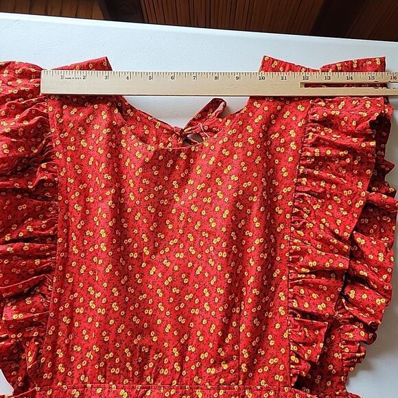 Handmade Floral Pinafore Apron Yellow Ditsy Floral Cottage Country Prairie - Picture 7 of 11